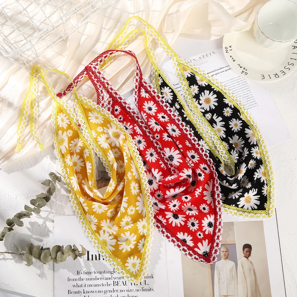 Summer Flower Printing Hair Scarf Hairband Straps Daisy Headband Triangle Bandana Kerchief Women Girl Headwear Hair Accessories