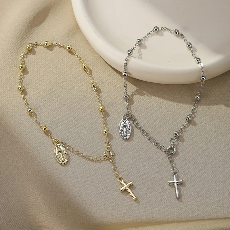 1Pcs Christian Fashion Cross Bracelet Jewelry Dainty Beads Bracelet For Women Adjustable Wrist Bracelets Hand Chain