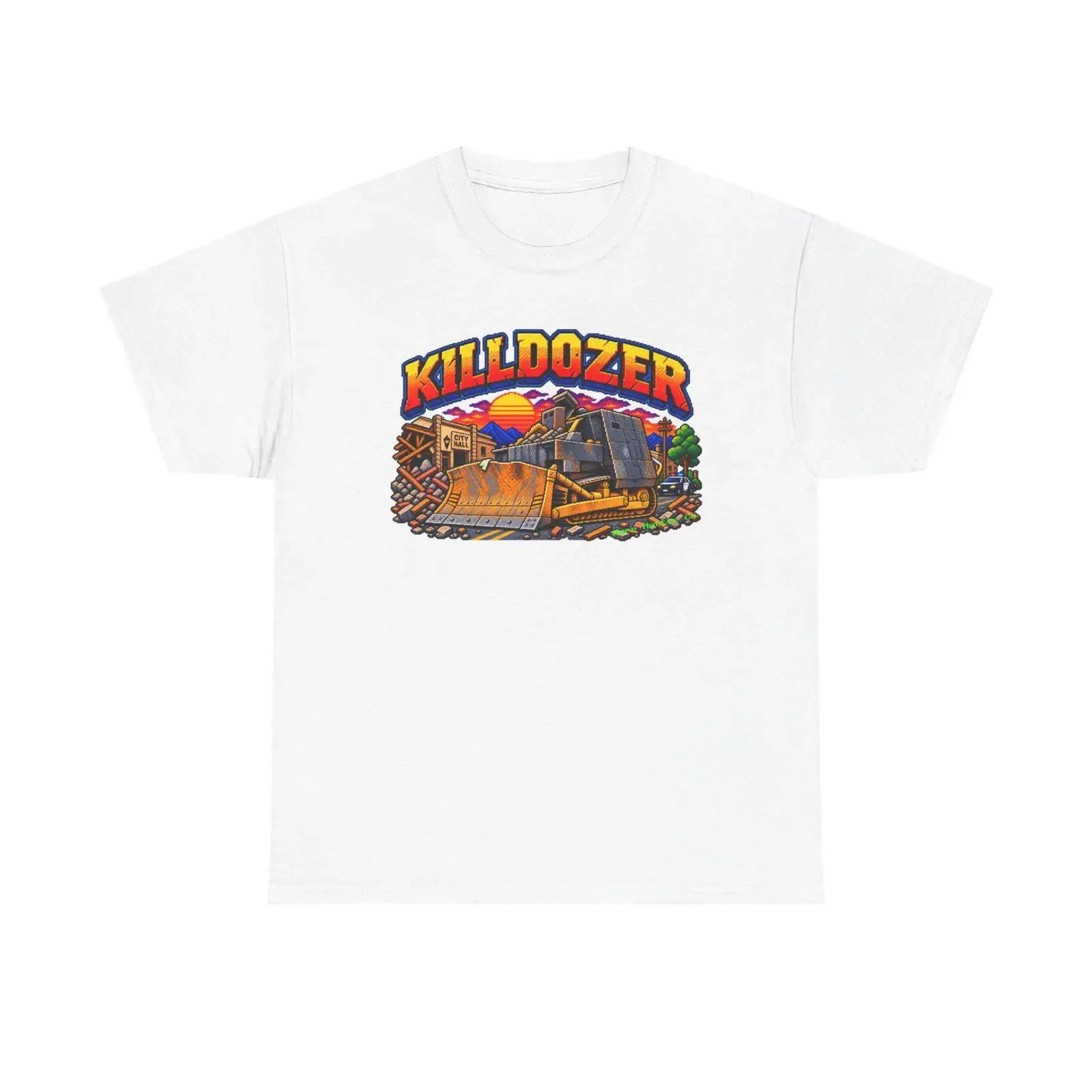 Killdozer Bulldozer Illustration T Shirt Retro Construction  vintage Washed Unisex graphic Top For Everyday Wear Breathable
