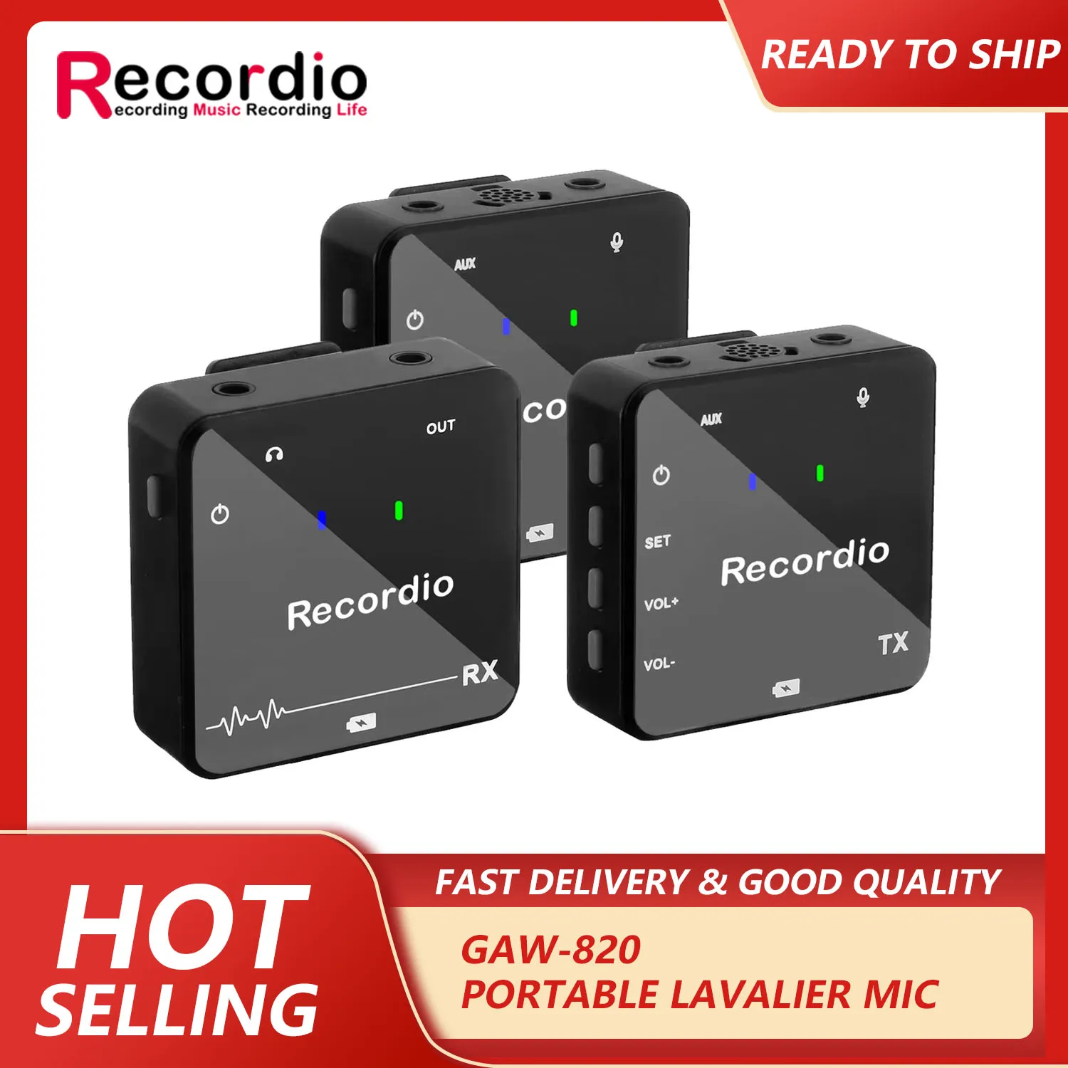 GAW-820 Recordio Wireless Microphone System Portable Lavalier Mic For Podcast Interview Vlogging