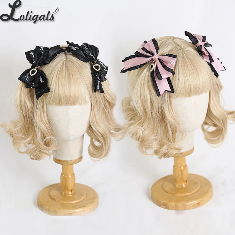 Sweet Lolita Headpiece Japanese JK Lace Barrettes Letters Ribbon Bowknot Jirai Kei Hairclips Headdress