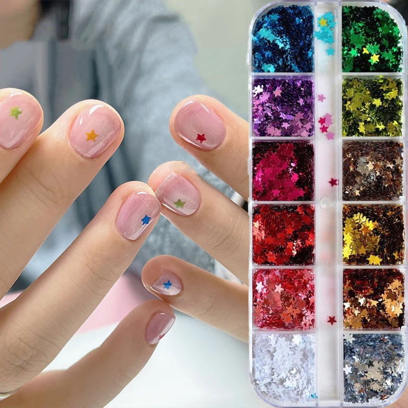 12 Grids/box Ultra-thin Glitter Gradient Nail Enhancements Butterfly Sequins Star Bow Shapes Nail Art Decorations Accessories