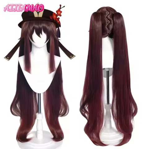 Impact HuTao Cosplay Wig Hu Tao Long Brown Heat Resistant Synthetic Wigs Anime Cosplay Wigs + Wig Cap