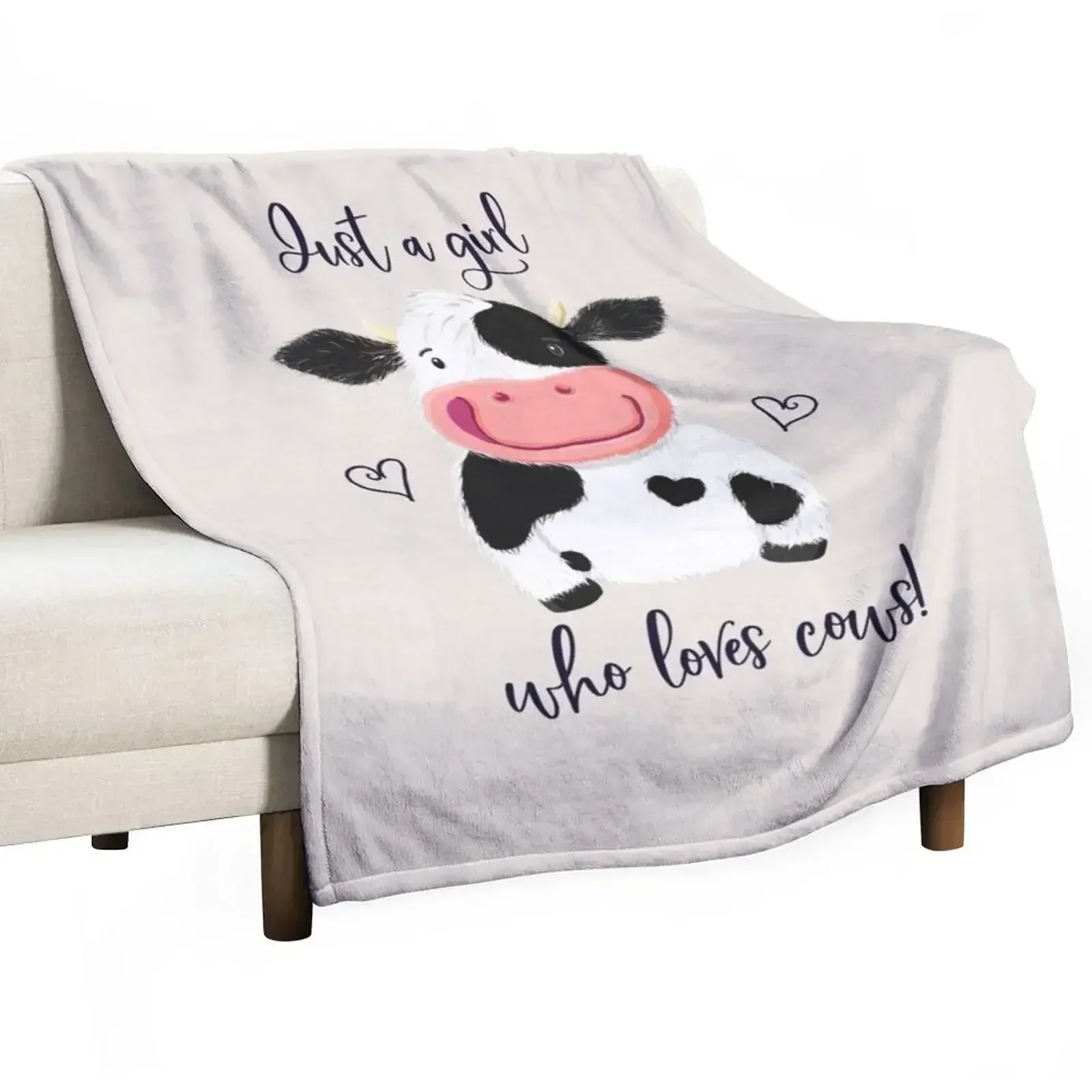 

Just A Girl Who Loves Cows! Hearts And Holstein. Throw Blanket Picnic Decorative Sofas Softest Blankets