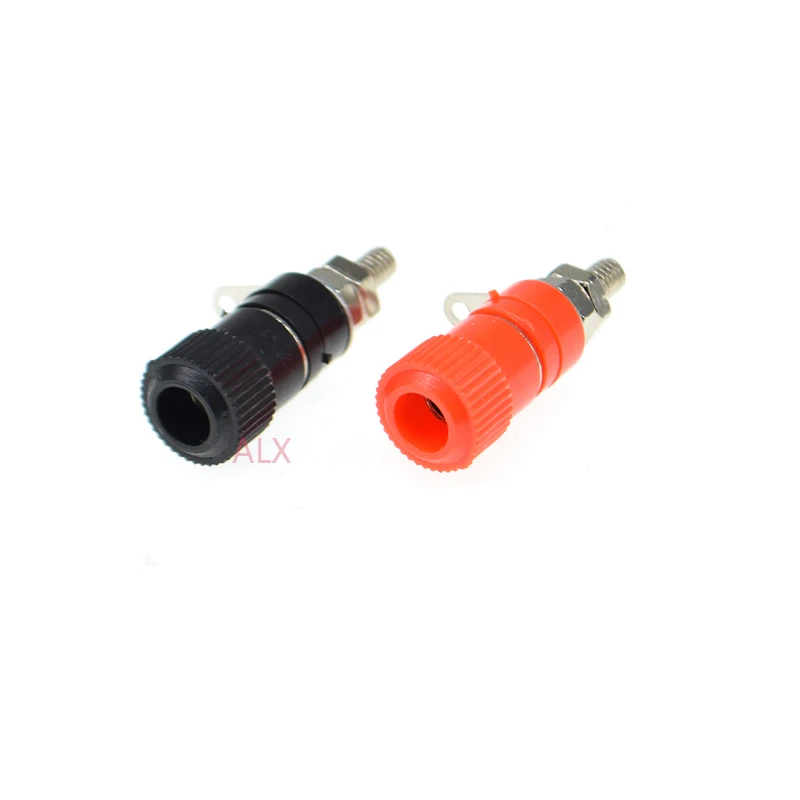 10pcs js-910b Terminal Blocks Banana Male Plug 4mm Jack Amplifier Connectors Red + Black Panel Mount Terminal Binding