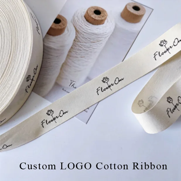 

Custom Cotton Ribbon Wedding Crafts Supplies Personalized Business Logo Text Name Print Gift Packaging Christmas Decoration DIY