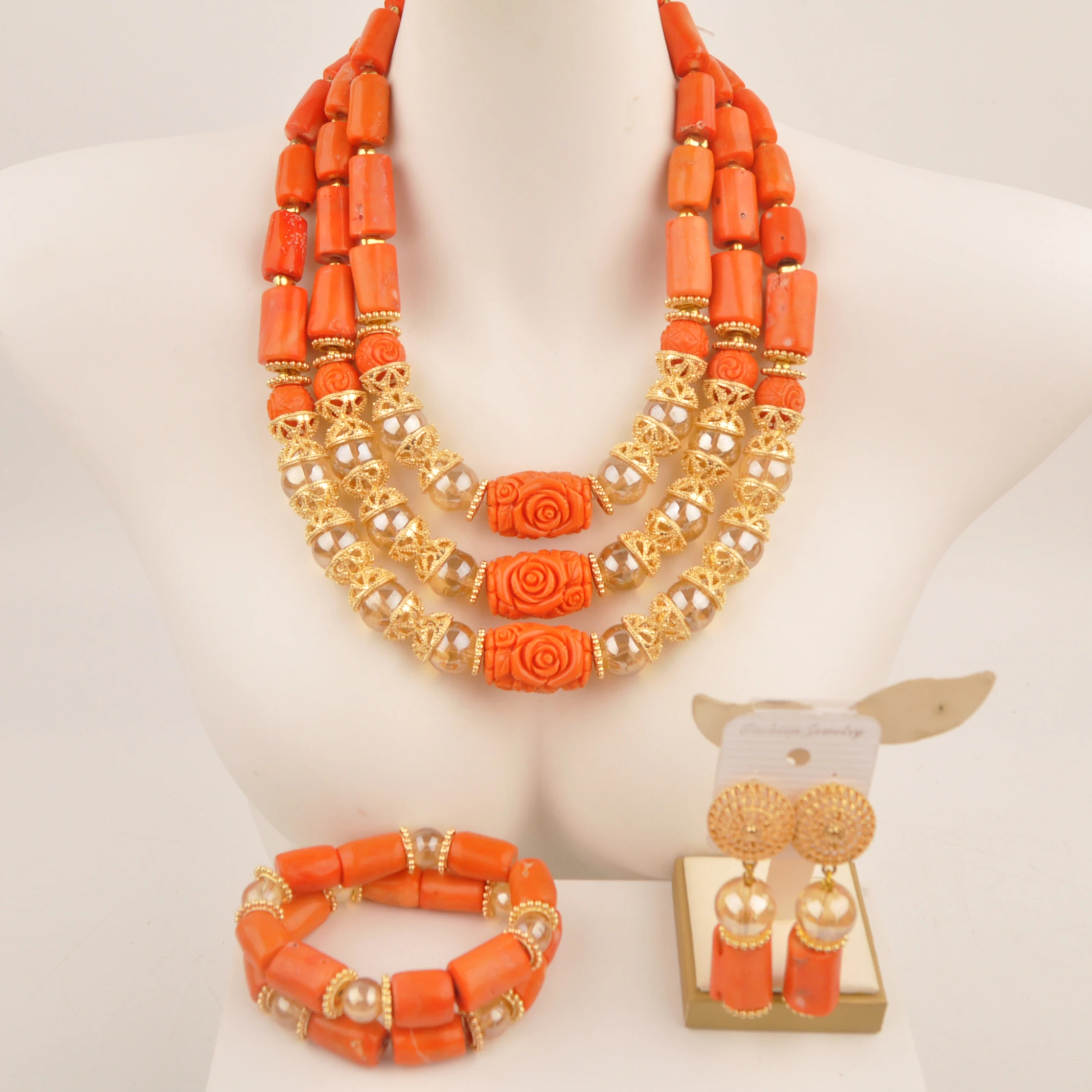 Necklace Wedding Fashion Nigeria Orange Collection jewelry Natural coral Africa