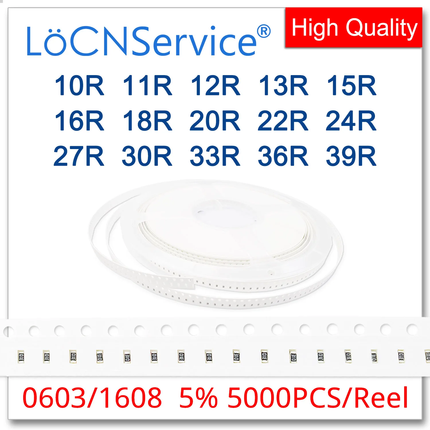 LoCNService 0603 J 5% 5000 шт. 10R 11R 12R 13R 15R 16R 18R 20R 22R 24R 27R 30R 33R 36R 39R smd 1608 резистор OHM