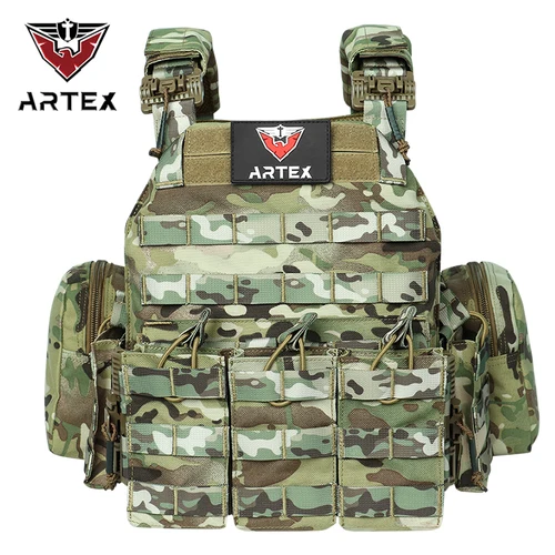 Chaleco de caza táctico Airsoft de liberación rápida, tela de nailon 1000D, con triple bolsa para revistas