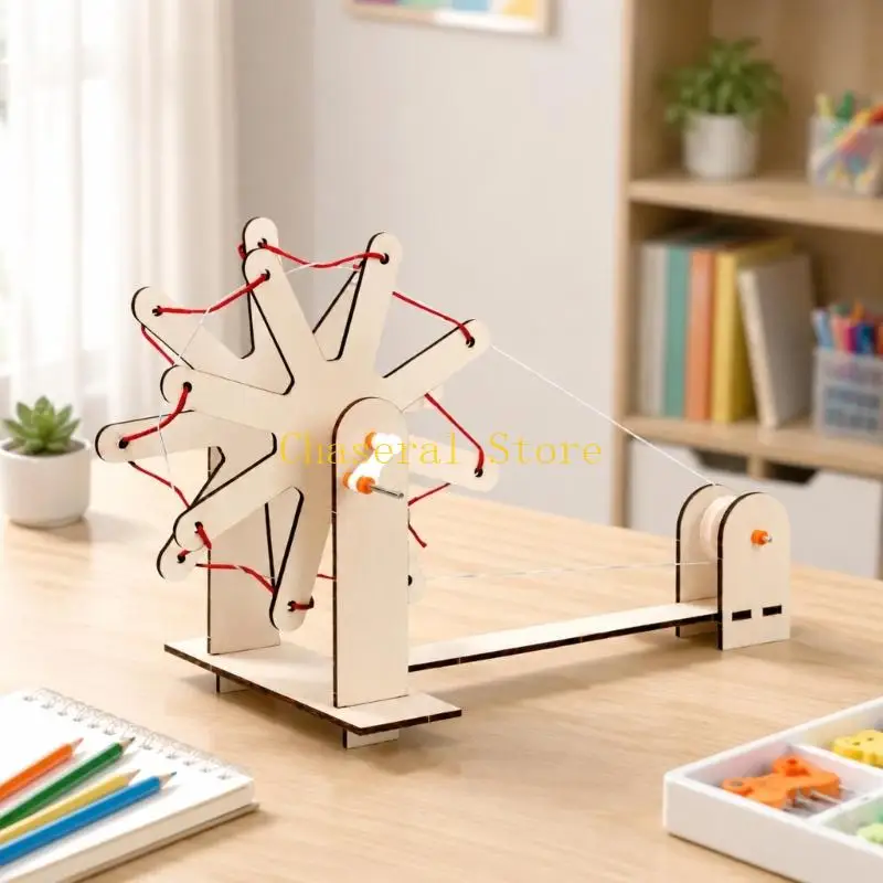 E7CE Hand Crank Weaving Wheel Kits Wooden STEM Science Craft for Student Learning