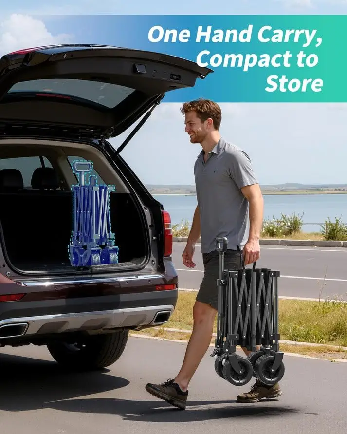 عربة قابلة للطي مقاس 45.5 بوصة - عربة تسوق شديدة التحمل وقابلة للطي بسعة 440 رطلًا، ومقبض قابل للتعديل، وعربة تسوق بعجلات #3