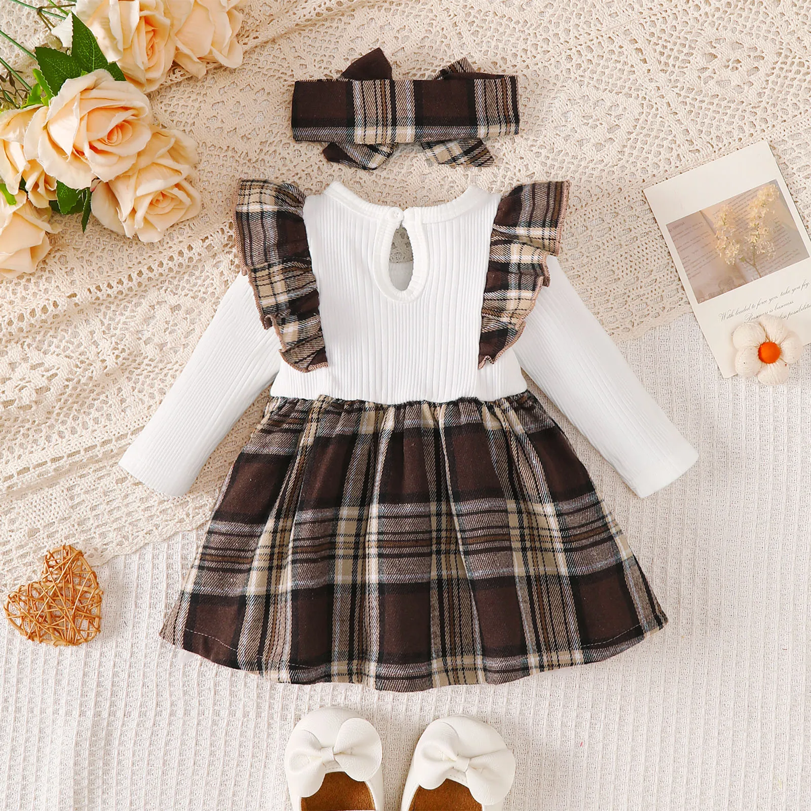 Baby Girl Dress Plaid Ruffled Dress+Headband 2Pcs/Set Suitable 0-18 Months Cute Newborns Baby Girl Spring Autumn Fashion Dress