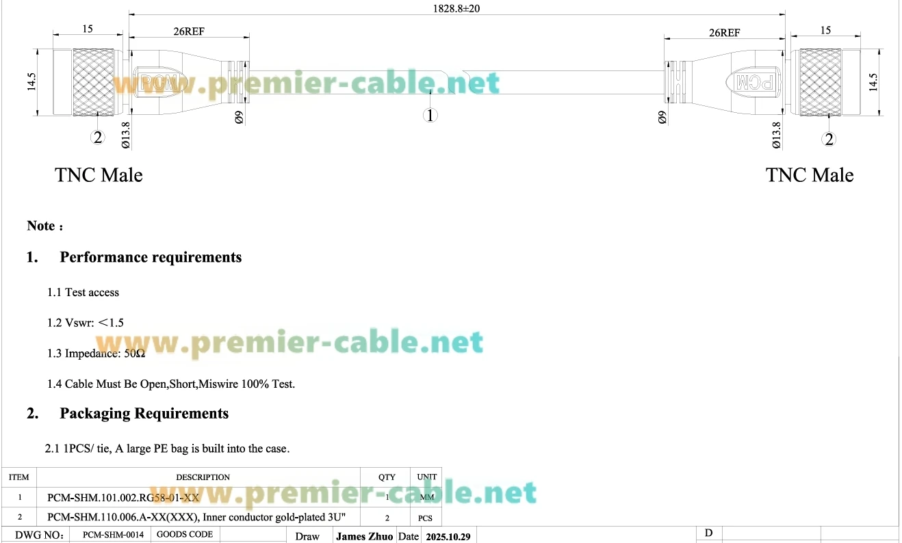 TNC-Stecker auf TNC-Stecker Koaxialkabel RG58 50 Ohm Verlustarmes HF-Verbindungskabel für Antenne, Amateurfunk, WLAN, 4G 5G LTE, GPS, Drahtlos – Detail 1