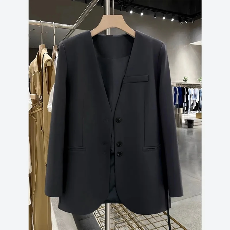 

Deep ey Collarl Lightweight Suit Jaet for Women Spring Autumn 2025 New Korean Version Simple Slimming Western Clothes