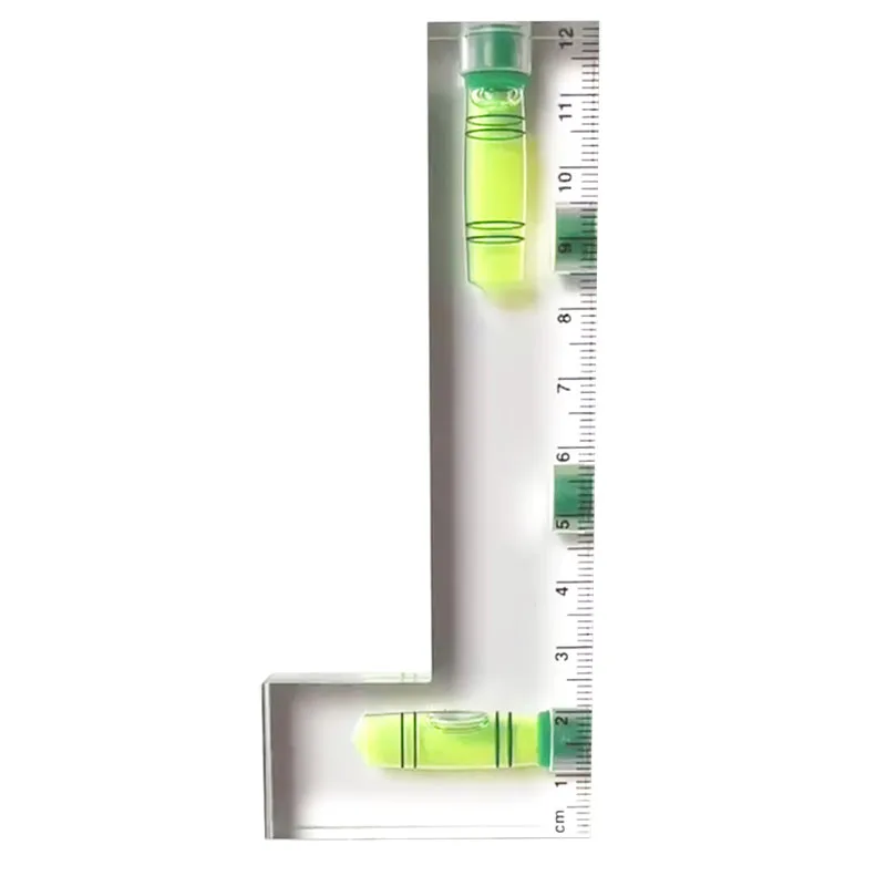 L-shaped Transparent Spirit Level Bubble Ruler Strong Magnetic Bidirectional Horizontal Tool Length 120mm 1PCS