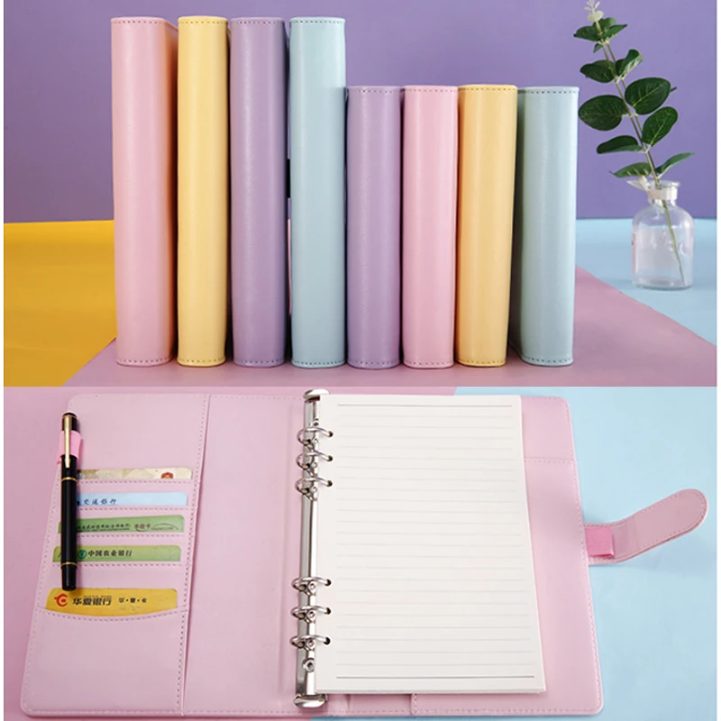 A6 A5 Pu Leather Diy Binder Notebook Cover Macaroon Color Diary Agenda Planner Paper Cover School Stationery School Supplies