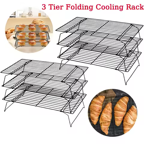 Stainless Steel 3 Layer Foldable Non Stick Wire Grid Baking Tray Cake Cooling Rack Oven Pizza Bread Holder BBQ Shelf Kitchen