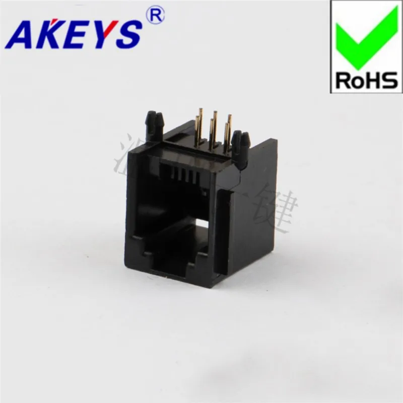 10PCS RJ45 socket-5521-PCB-6P6C-boundless-90 degrees-black full-plastic network interface horizontal plug