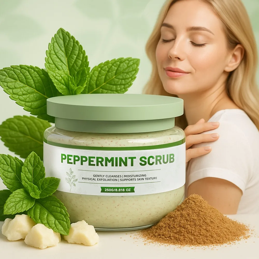 

Peppermint Scrub with Menthol Walnut Shell Powder Shea Butter Moisturizing Skin Deep Pore Cleansing Hydration Exfoliating Scrub