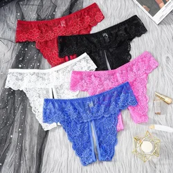 Women Fashion Opening Crotch Panties Lace Open Crotchless Thongs for Female Underpants Briefs