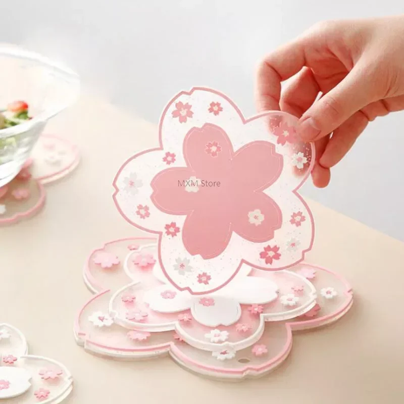Kawaii rosa Blüten-Silikonuntersetzer im Sakura-Stil, isolierte Tischunterlage für Kaffeetassen, Sakura-Teetassenuntersetzer, Heimdeko-Geschenk