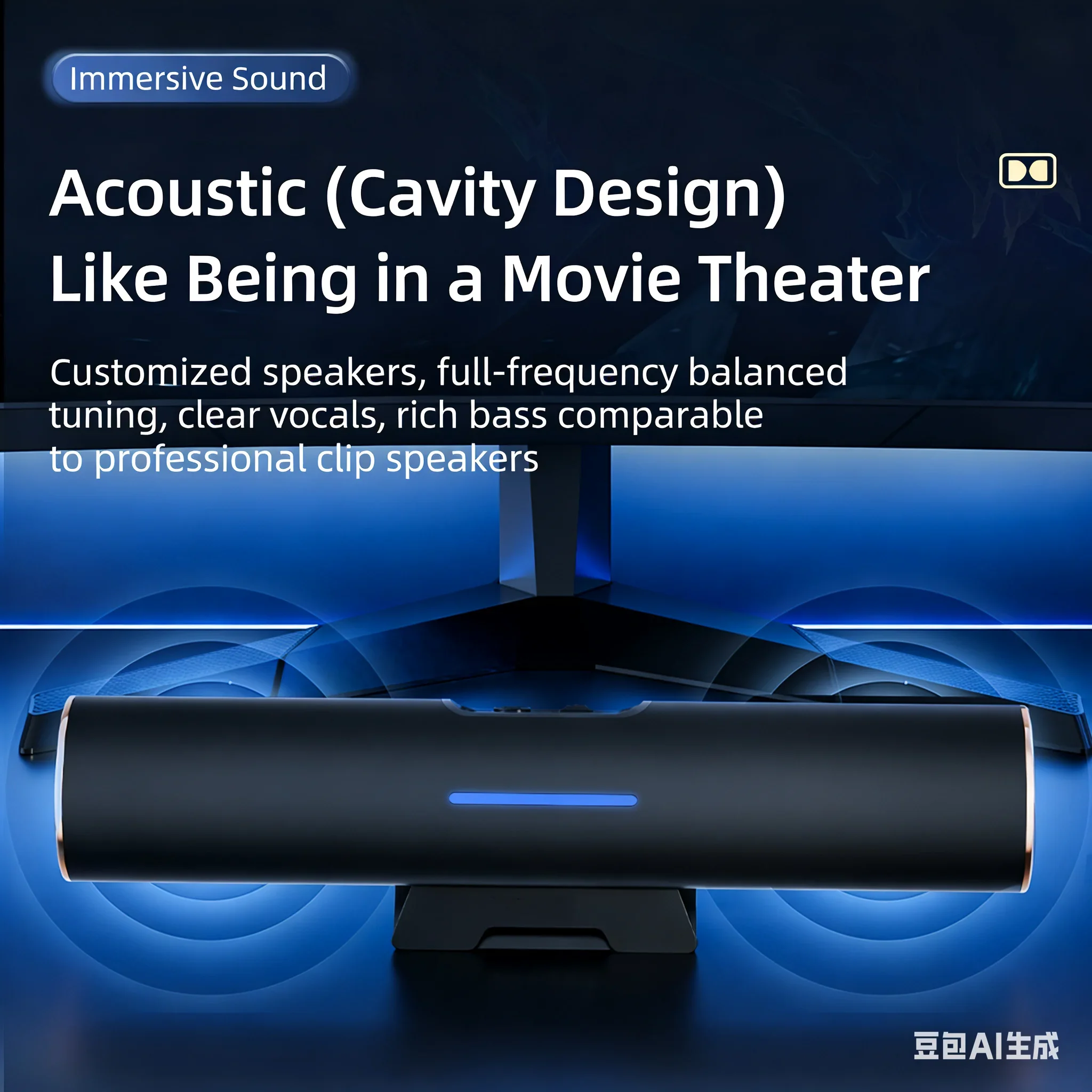 

Space-Saving Hidden Clip-On Soundbar, 6W Dual Driver Stereo, Bluetooth 5.3 + USB/Type-C Wired for Desktop/Monitor