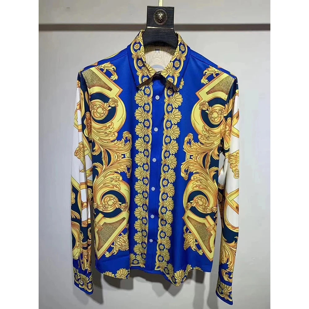 Luxury Royal Court Baroque Digital Printing shirt Men\'s Casual Long Sleeve Shirt European and American Fashion Spring 2024