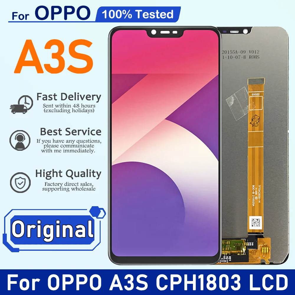 6.2'' Original For OPPO A3S CPH1803 CPH1853 LCD Display Touch Panel Sensor Digitizer Assembly For OPPO A3s Screen, With Frame