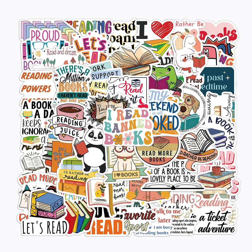 50PCS Reading Books Graffiti Stickers Notebook Stickers Computer Water Cups Skateboarding Notebook Decorative Stickers
