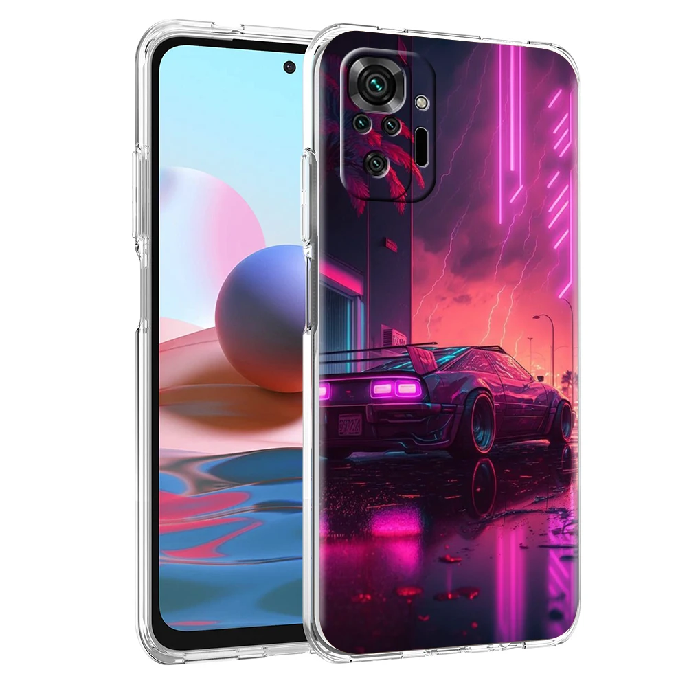 Synthwave Retro Phone Case Cover for Redmi Note 10 11 11T 7 8 8T 9 K40 Gaming 9A 9C Pro Plus Transparent Silicone Shell Capa Bag