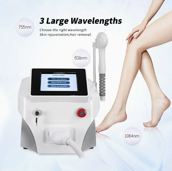 755nm/810nm/1064nm Ice Point Pain free Three wavelength Diode Laser Hair Removal Equipment Beauty Salon or Home Use