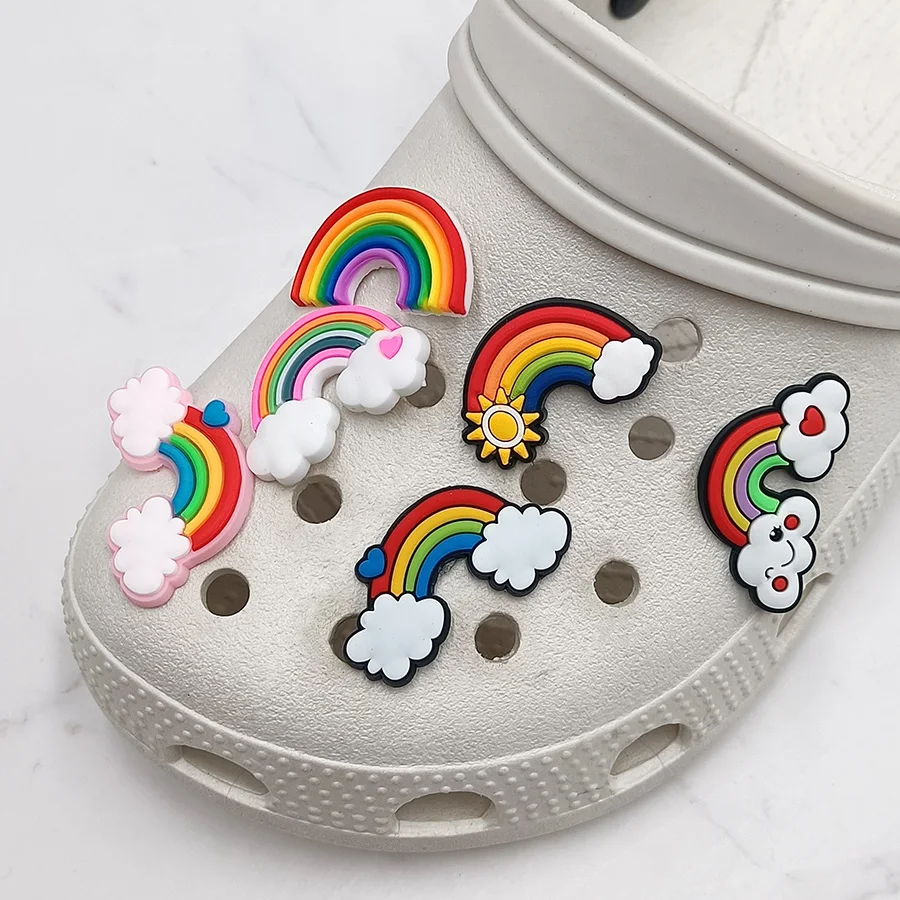 Novelty Colorful Rainbow PVC Shoe Charms Accessories Funny DIY Shoes Upper Pins Decoration Sandals Buckle Kid X-mas Party Gift image 2