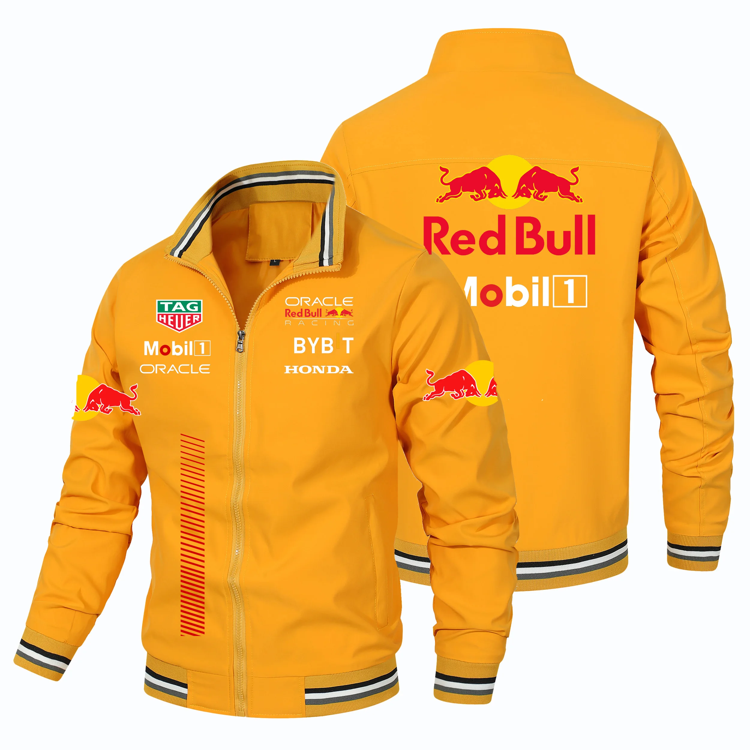 2025 New Red Bull Jacket Men's Casual Retro Style Motorcycle Jacket With Red Bull Logo, Motorcycle Windproof Spring Men's Jacket