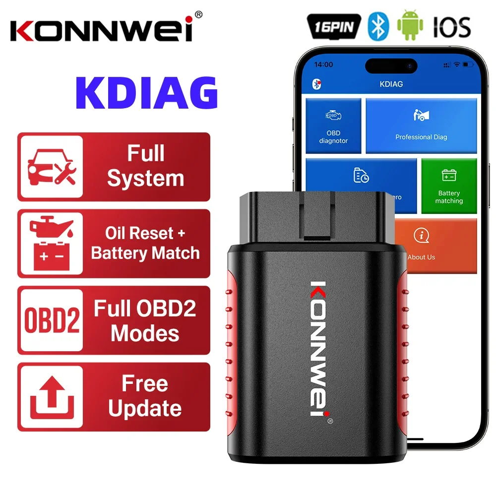 KONNWEI KDIAG MINI 2024 Full System Auto Scanner Reset SAS EPB Service ECU Programmer OBD OBD2 Car Diagnostic Tool pk Thinkdiag