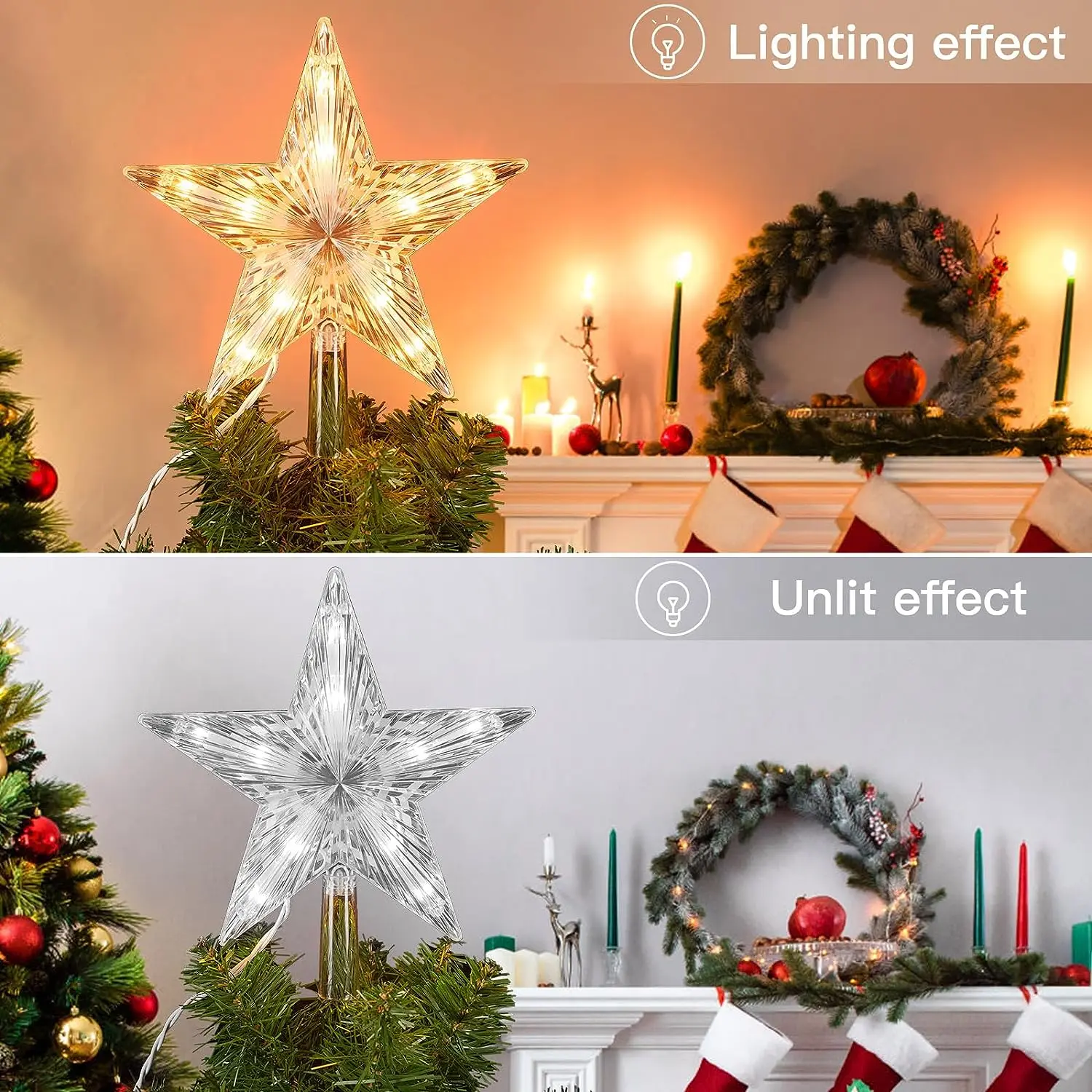 18CM lśniąca choinka górna gwiazda Pentagram światła LED pionowe ziarno świecące wtyczka wróżka ozdoba lampy Navidad dekoracje