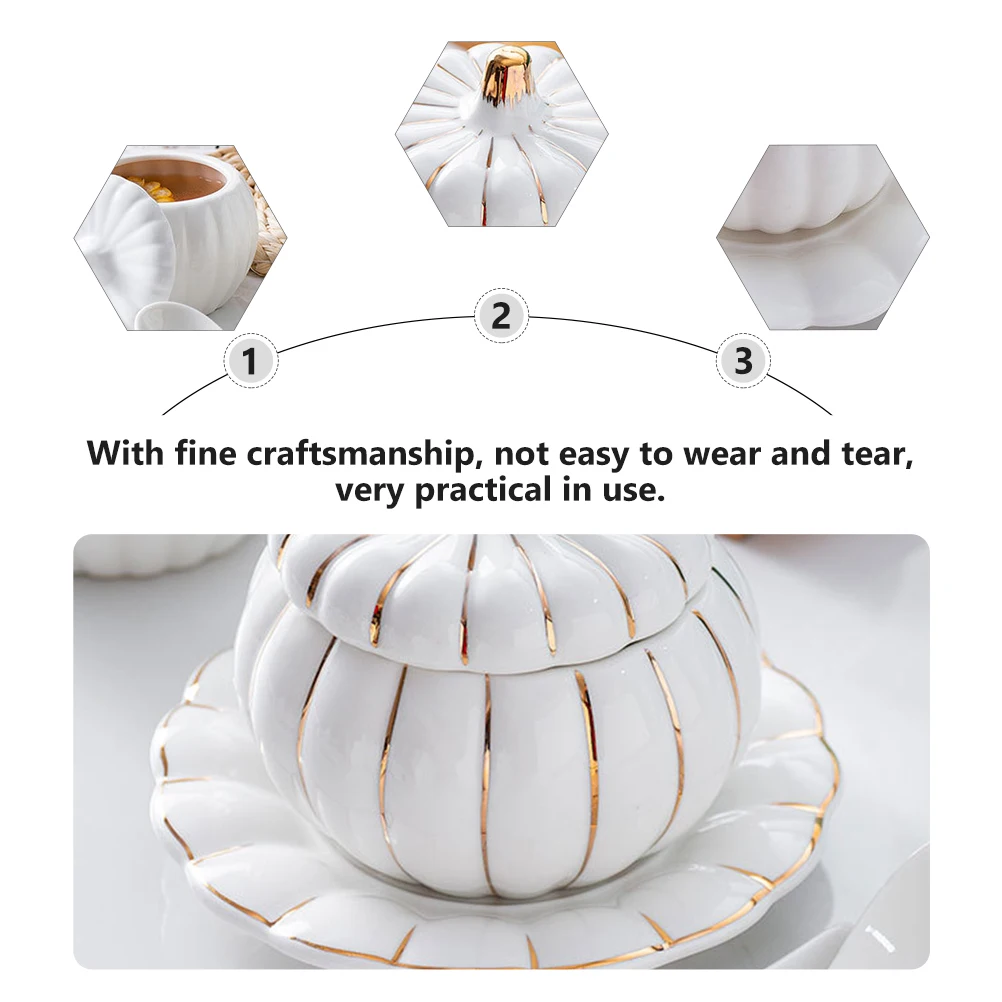 

1Set Pumpkin Shape Ceramic Bowl Set Double Rice Dish Plate with Lid White Kitchen Kitchenware Soup Bowl Microwave Dishwasher