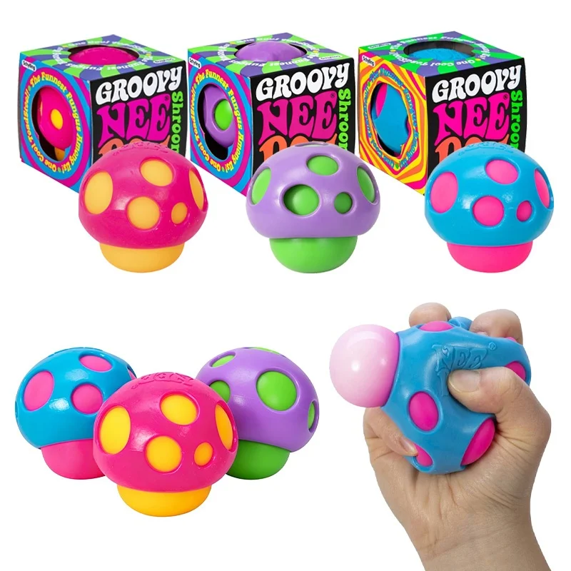 Groovy Needoh Shroom Squishy Fidget, Juguete Sensorial de Plástico Blando en Forma de Hongo para Apretar, Bola Antiestrés para Aliviar la Ansiedad en la Oficina y Relajarse