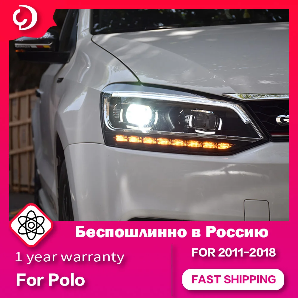 AKD Car Styling Headlights fo VW Polo 2011-2018 LED Headlight DRL Running Turn Signal Led Projector Lens Auto Accessories