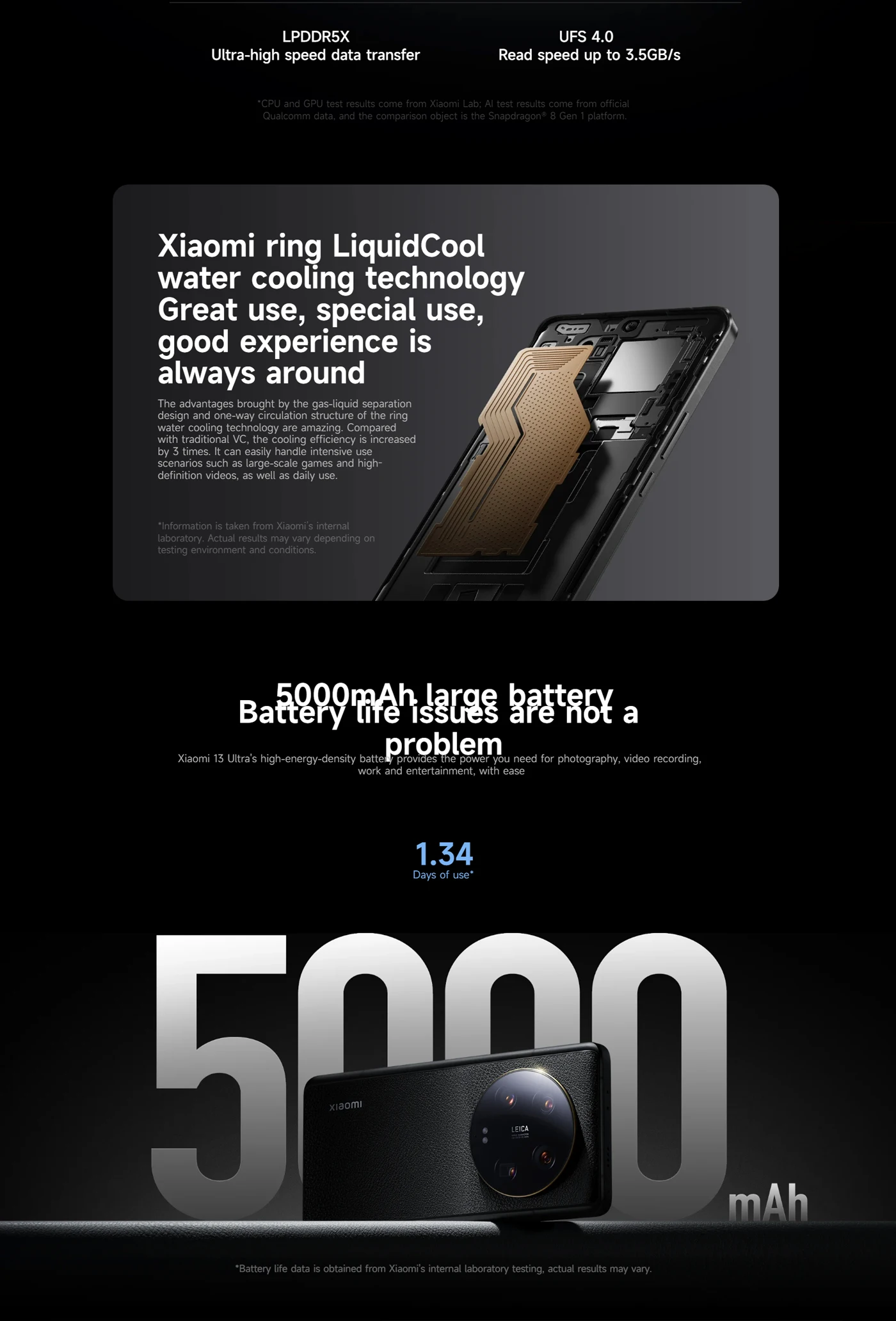 هاتف Xiaomi 13 Ultra 5G Android 6.73 بوصة 522ppi 522ppi CPU Snapdragon8 Gen2 50MP NFC 5000mAh 90w مستعمل