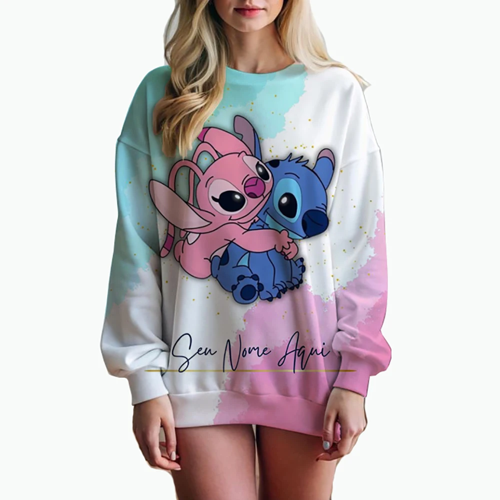 Women's Fashion Hoodie Disney Stitch print Fashion Autumn Daily Long Sleeve Round Neck Loose Pullover Cartoon Boho Style Sweatsh