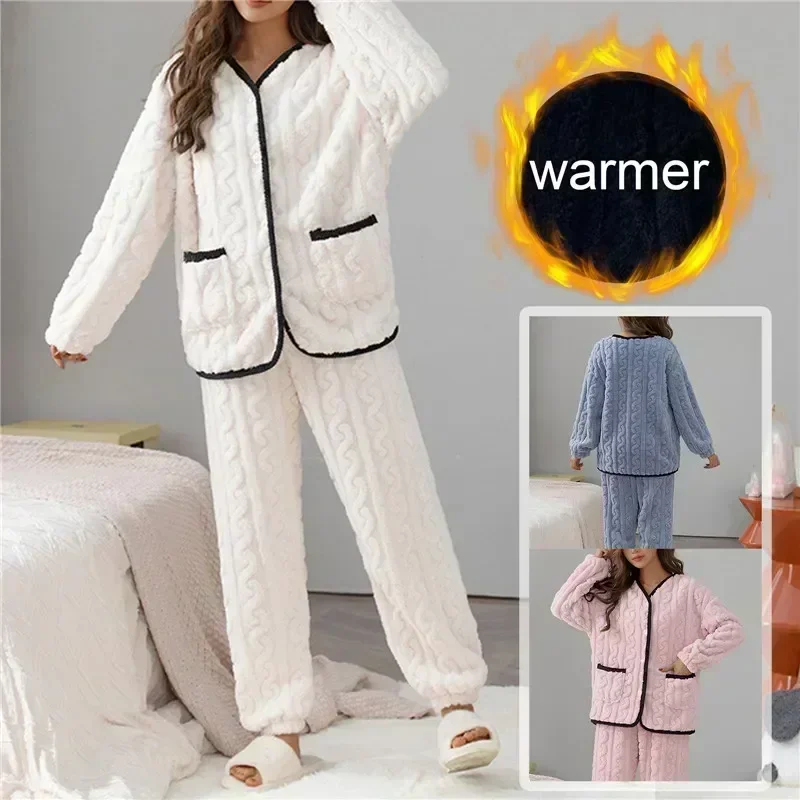 

Fleece Pajama Flannel Sets Coral Warm Long For Girl Winter Sleepwear Thick Set Pijamas Pajamas Pyjamas Women