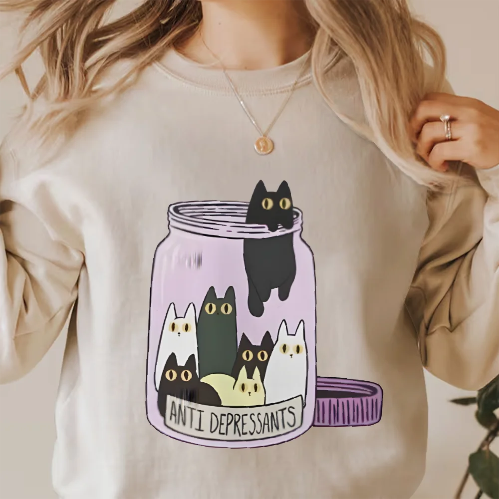 

Cute Cat, Hand-Painted, Casual Y2k Sweatshirt, Oversized Women's Hoodie, Hand-Painted Korean Style Bunny, Cozy Fall Winter Top
