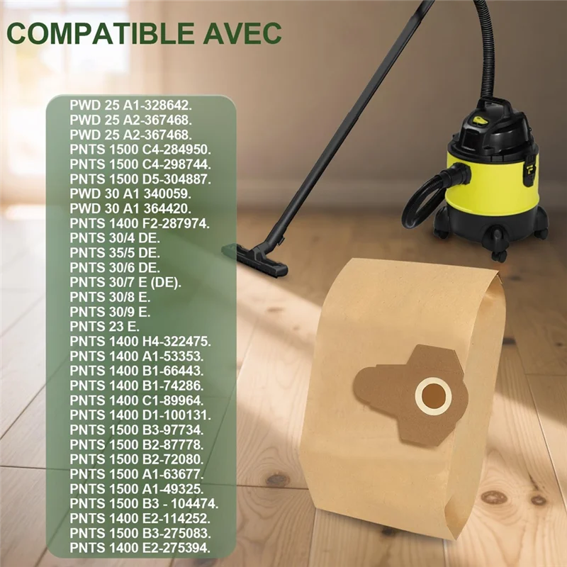 A01V-لأكياس استبدال المكنسة الكهربائية Parkside - 12 قطعة (PWD 25/PWD 30/PNTS 1500/1600 A1، كيس غبار بسعة كبيرة 30 لتر)