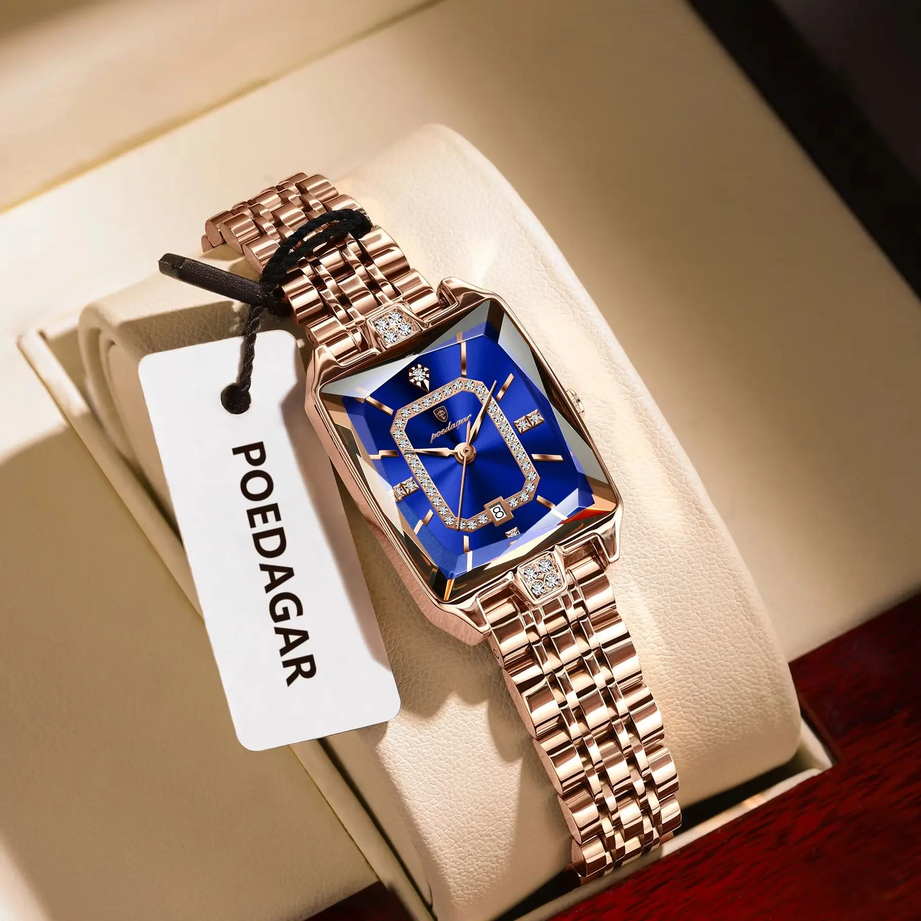 POEDAGAR ساعة يد نسائية كاجوال فاخرة من الفولاذ المقاوم للصدأ مقاومة للماء للتاريخ ساعة يد نسائية كوارتز عالية الجودة