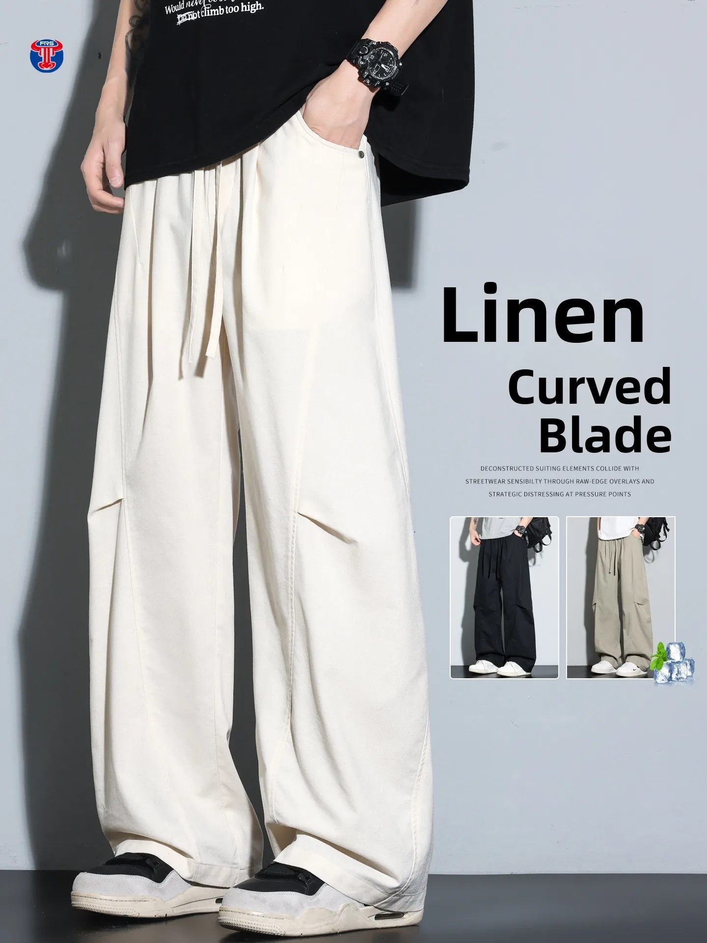 

Linen Ice Silk Men's Summer Loose Straight Leg Pants Drapey Knife Casual Workwear Trousers American Sle Ciwalk