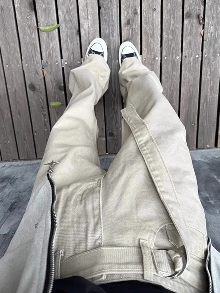 

Мужские джинсы American Sle Knife, весна-осень, с поясом, прямые, рабочие, удлиненные, с расклешенными штанинами