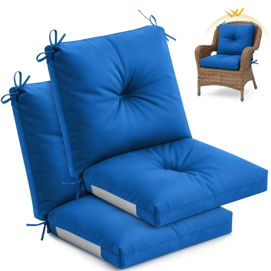 

Комплект из 2 подушек для уличных стульев с высокой спинкой, стеганые подушки для сидений с завязками, всепогодные подушки для сидений-качалок для использования в помещении и на улице