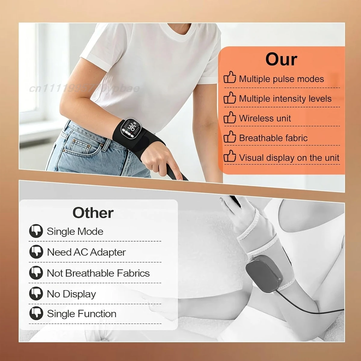 EMS Wrist Massager Red Light Heating Brace For Tendinitis Pain Relief Wireless Pulse Therapy Rechargeable Hand Support