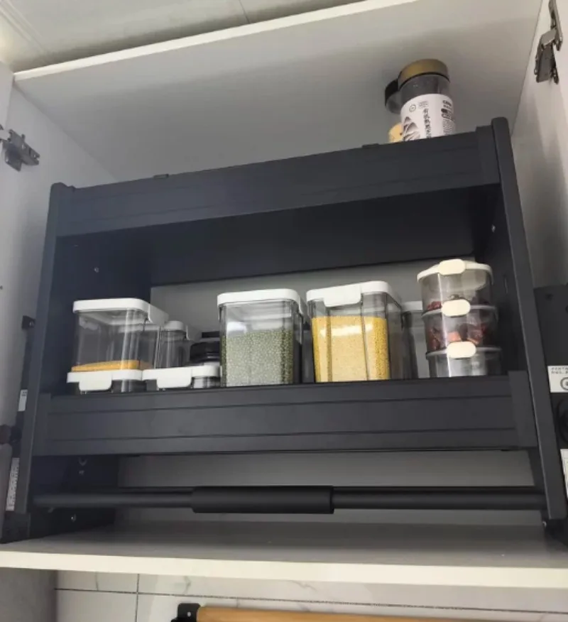 Hanging Pull‑down Storage Basket With Damper, Wall‑mounted Organizer For Kitchen Upper Cabinet