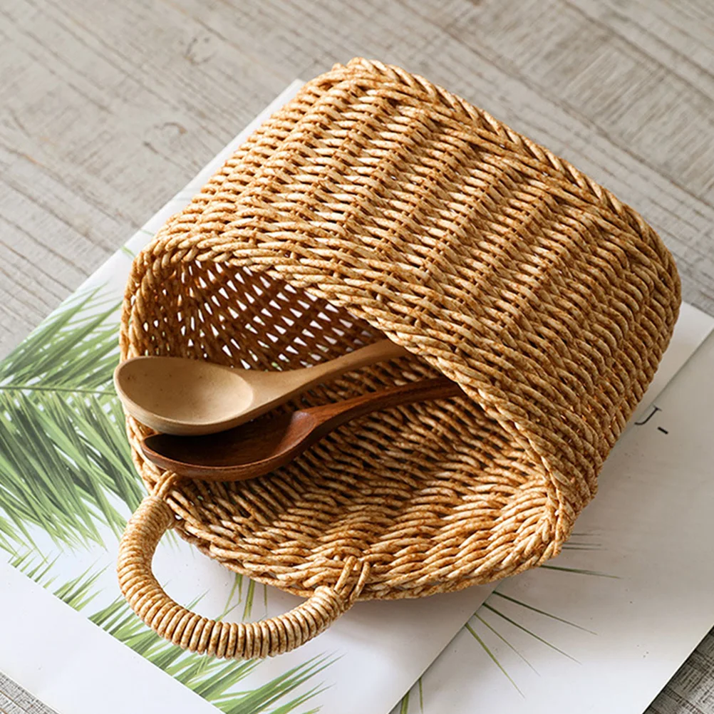 

2Pcs Storage Basket Wall Hanging Kitchen Woven Basket for Vegetables Fruits Cutlery Garlic Organizer Home Restaurant Use